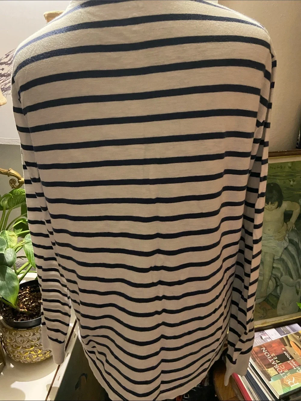 J Crew Medium Striped Long-Sleeve Pocket Tee - Navy & White